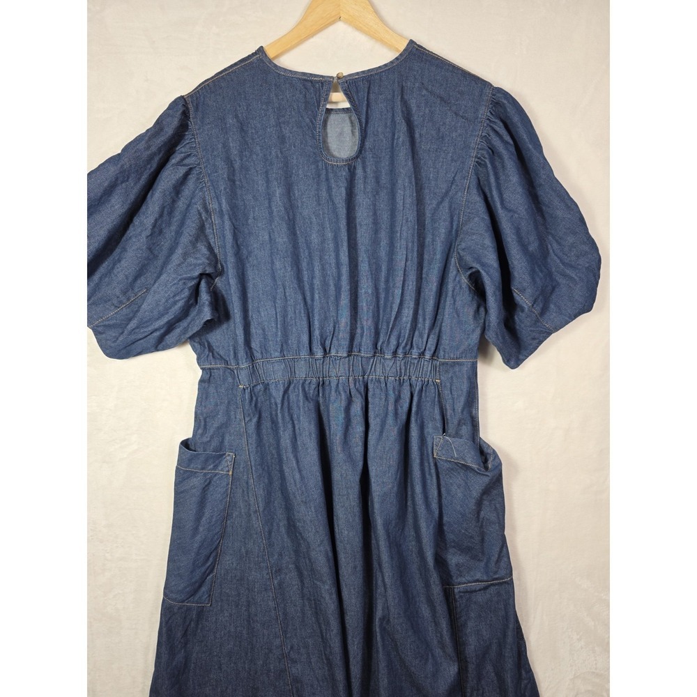NWT ALIGNE Harlin Denim Midi Dress UK18 US14 Cotton Puff Sleeve Pockets Blue - Picture 11 of 14
